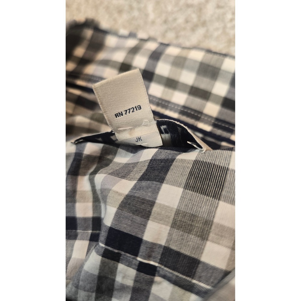 Joseph Abboud Mens XL Modern Fit Gingham Check Button Down Shirt Navy Grey White